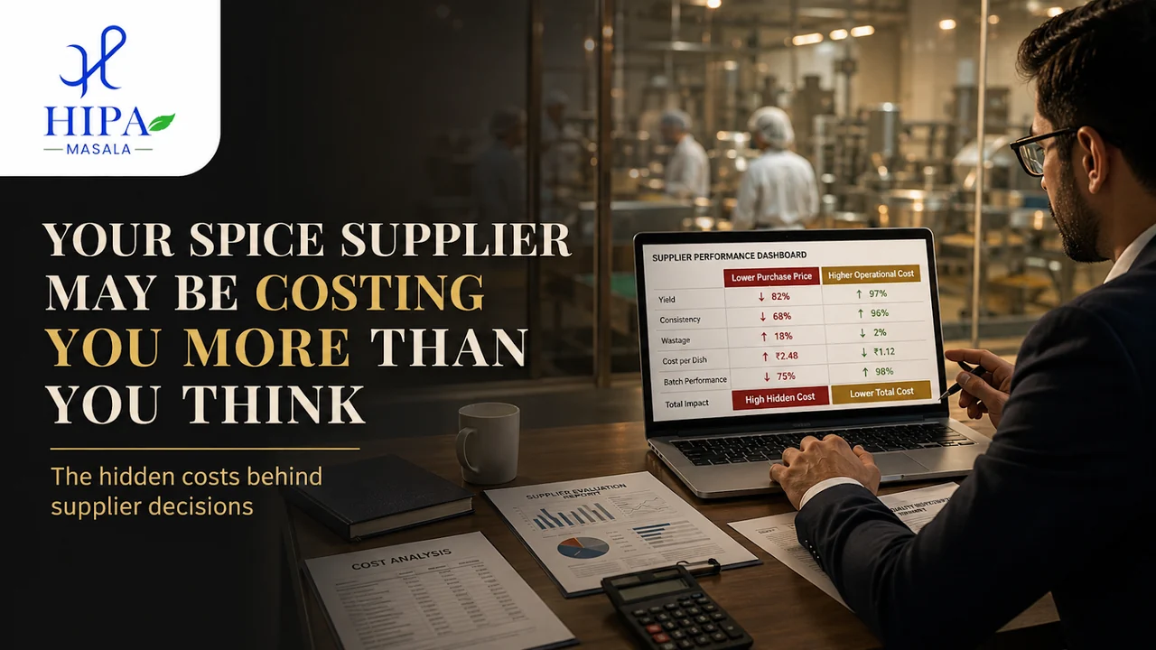 Original HIPA guide cover about evaluating the total cost of a spice supplier